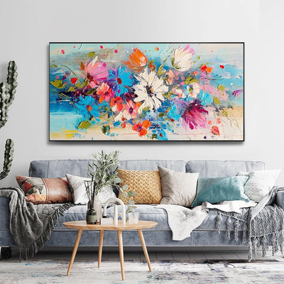 Cuadro Flores Primavera Óleo Grueso Pintura Artesanal Lienzo Grande Azules Modernos - Image 5