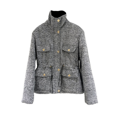 Abrigo Tweed Coreano con Cuello Alzado para Mujer - Image 2