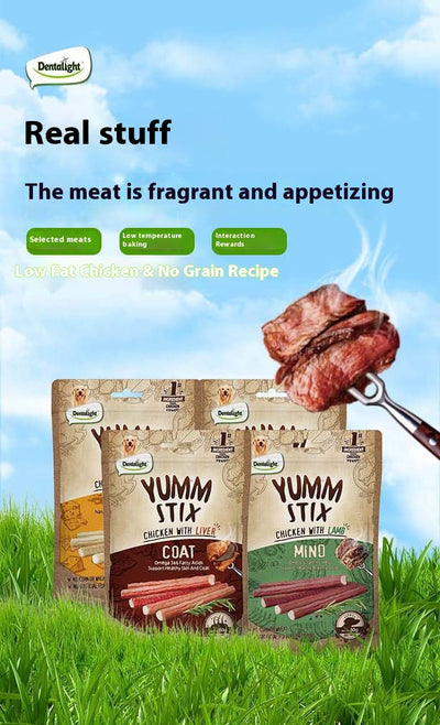Dentalight Yumm Stix chicken with lamb dog treats, 50g pouch, supporting healthy brain function with DHA & Vitamin E. - Image 9
