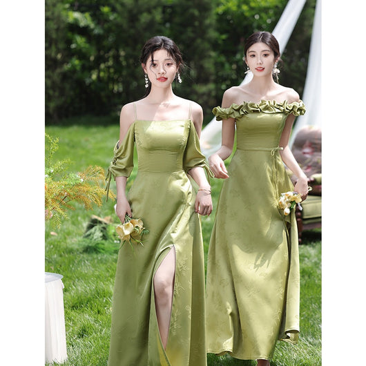 Vestido de Dama de Honor Verde Estilo Nacional - Image 5