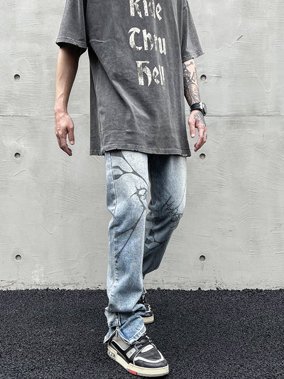 Jeans Rectos con Estampado de Espinas y Detalles Desgastados - Image 8