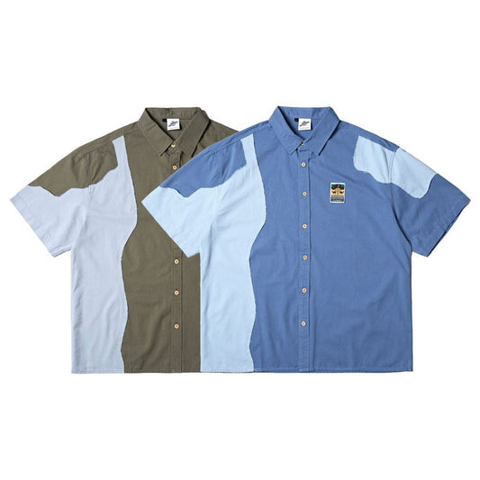 Camisa Unisex de Corte Asimétrico con Costuras Contrastantes