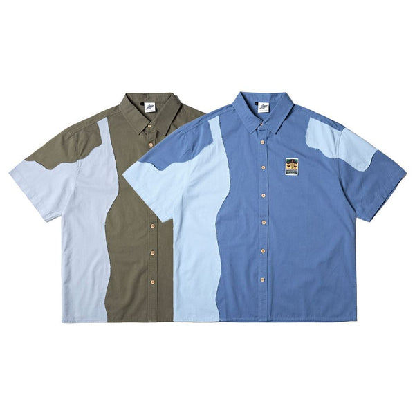 Camisa Unisex de Corte Asimétrico con Costuras Contrastantes