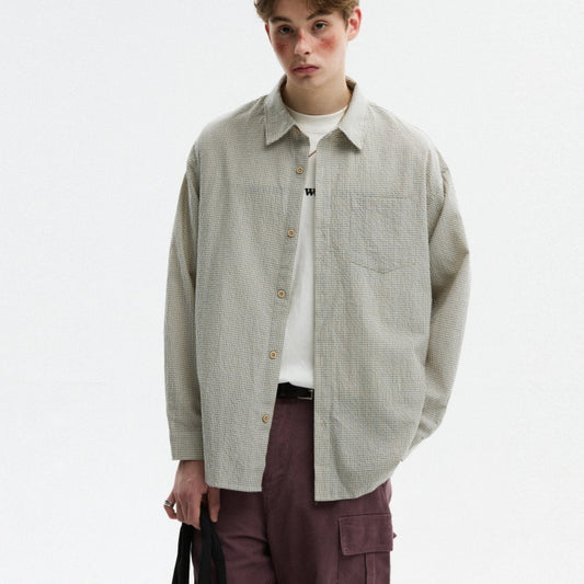 Camisa de Manga Larga Cuadros con Textura Burbuja para Hombre - Otoño
