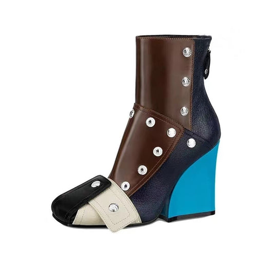 Botines Talla Grande con Tacón Cuña y Punta Cuadrada - Diseño Coordinado con Cierre - Image 7