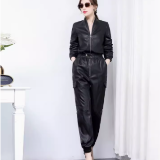 Traje Ejecutivo de Cuero PU Negro Ajustado para Mujer