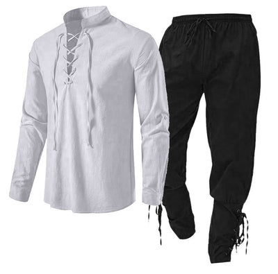 Conjunto de Dos Piezas: Camisa Casual de Lino y Algodón Manga Larga Color Sólido - Image 22