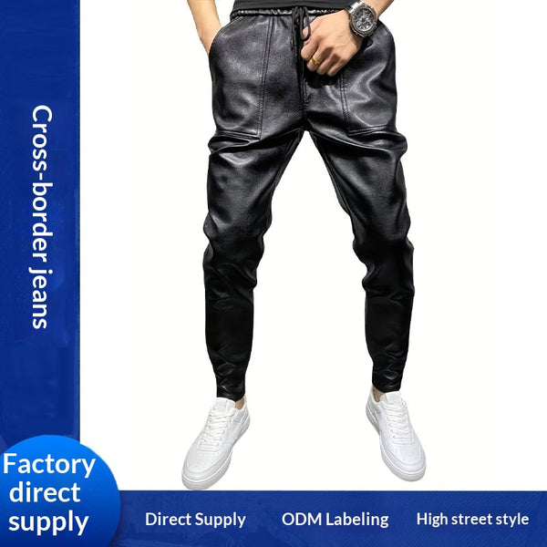 Pantalones de Cuero para Motocicleta Impermeables Ajustados Negro