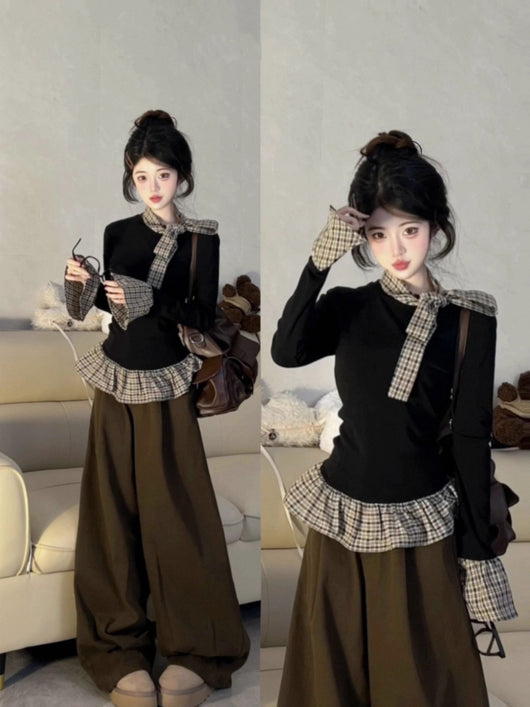 Blusa Larga Negra de Dos Texturas con Mangas Largas para Otoño - Image 13