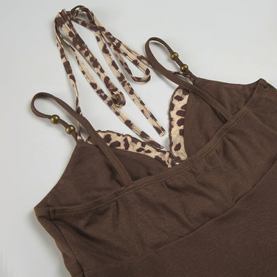 Top Halter Anudado con Detalles de Cuentas y Empalmes Leopardo - Image 16