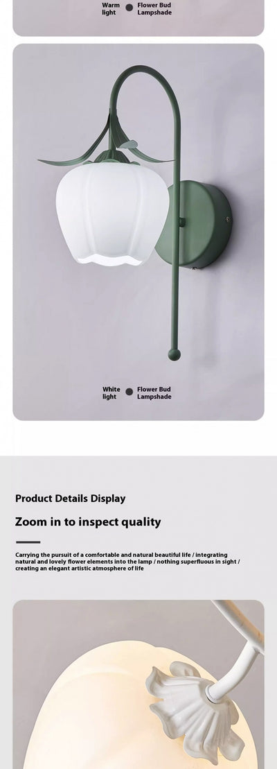 Lámpara de Pared Estilo Crema Flor de Orquídea para Mesita de Noche - Image 14