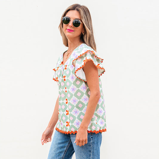 Blusa Chifón Estampado Geométrico Multicolor para Mujer