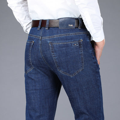 Pantalones Vaqueros de Negocios Gruesos Rectos para Hombre - Otoño e Invierno - Image 4