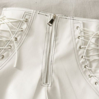 Shorts de Cuero Delgado para Mujer Primavera Otoño Ajustado con Cierre - Image 7