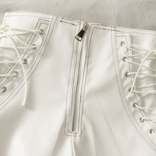 Shorts de Cuero Delgado para Mujer Primavera Otoño Ajustado con Cierre - Image 7