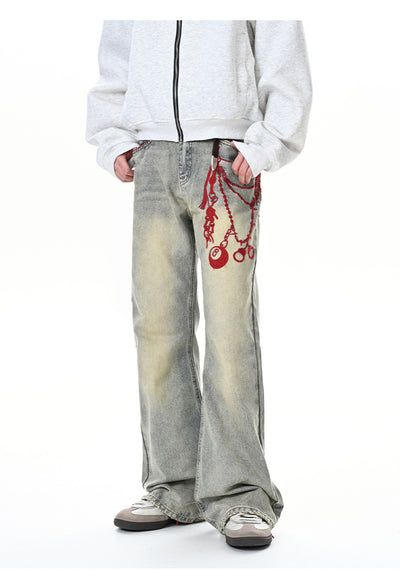 Pantalones Holgados con Bordado Vintage y Cierre - Image 13