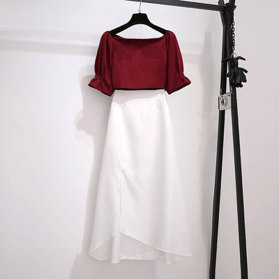 Conjunto Falda Corta Estilo Occidental con Blusa Ajustada Cintura Alta - Image 5