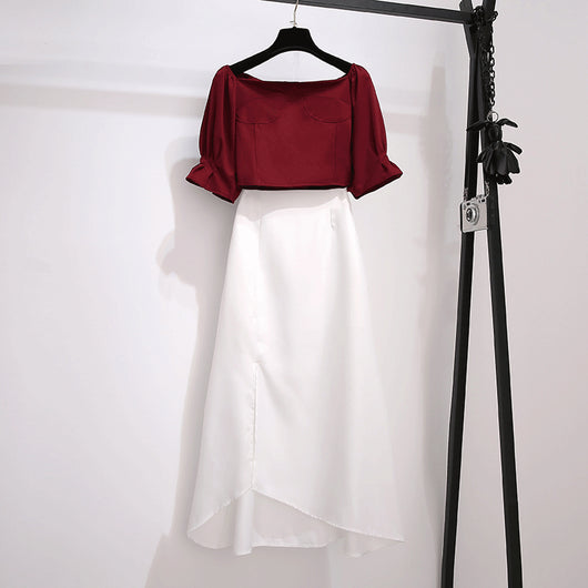 Conjunto Falda Corta Estilo Occidental con Blusa Ajustada Cintura Alta - Image 5
