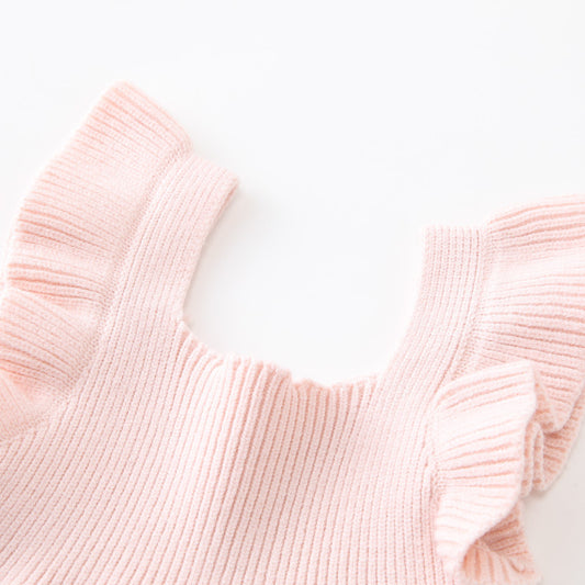 Vestido Tejido para Niña con Mangas Volantes y Detalles Selvedge - Image 2