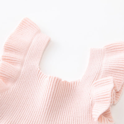 Vestido Tejido para Niña con Mangas Volantes y Detalles Selvedge - Image 2