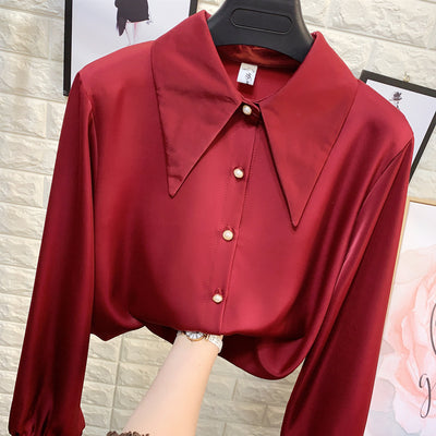 Blusa de Gasa con Botones de Perla y Cuello Puntiagudo - Image 19