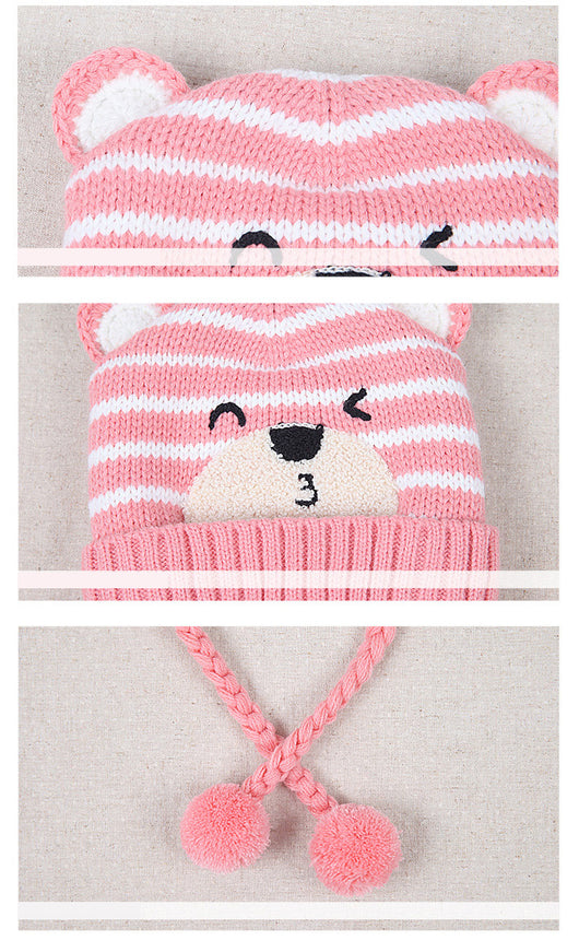 Gorro de Invierno para Bebé con Diseño de Osito y Babero Integrado - Image 9