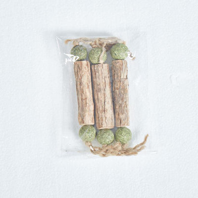 Mutian Liao stick catnip toy shaped like a dumbbell, with three wooden sticks and six green catnip balls. - Image 5