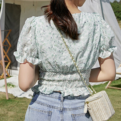 Blusa de Chifón con Botones de Perla y Jacquard Elegante - Image 3