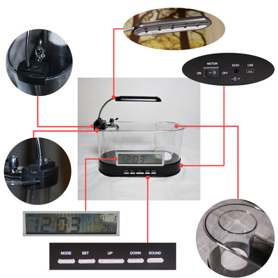 Acuario Escritorio USB con Reloj, Temperatura y Organizador - Image 14