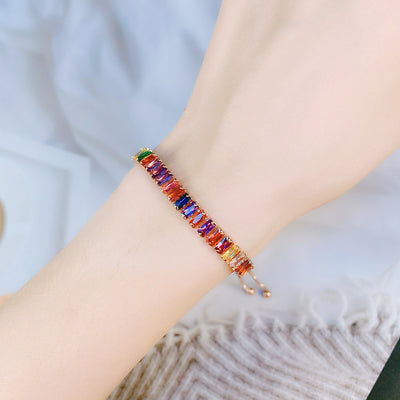 Pulsera de Tenis Boho Arcoíris con Zirconia - Ajustable para Mujer