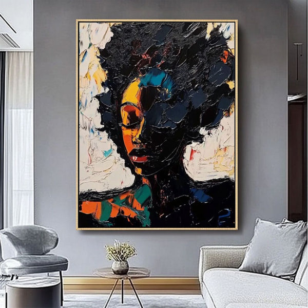 Cuadro Abstracto Mujer Africana - Arte Callejero Pintado a Mano sobre Lienzo