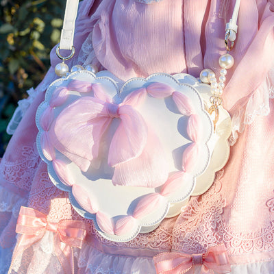 Bolso Nupcial Lolita con Perla y Moño - Diseño Floral para Novia