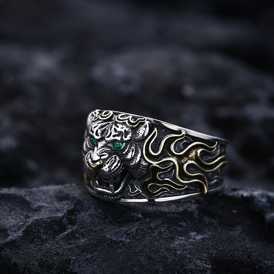 Anillo Ajustable Cabeza de Tigre en Plata 925 Estilo Retro - Image 2