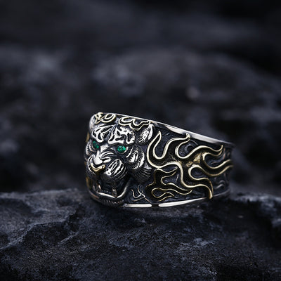 Anillo Ajustable Cabeza de Tigre en Plata 925 Estilo Retro - Image 2