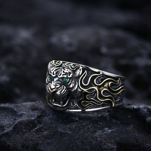 Anillo Ajustable Cabeza de Tigre en Plata 925 Estilo Retro - Image 2