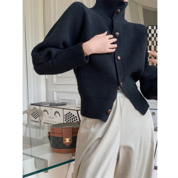 Cardigan Tejido Cuello Alto Mujer - Suéter Holgado Manga Larga