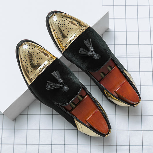 Zapatos de Cuero Puntiagos Dorados para Hombre - Estilo Coreano Británico - Image 13