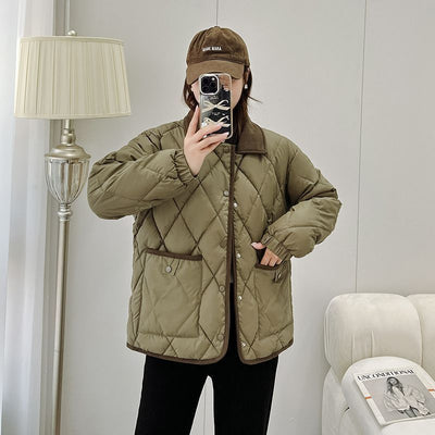 Chaqueta Acolchada de Cuero PU con Diseño Rombo - Suelta y Versátil - Image 6