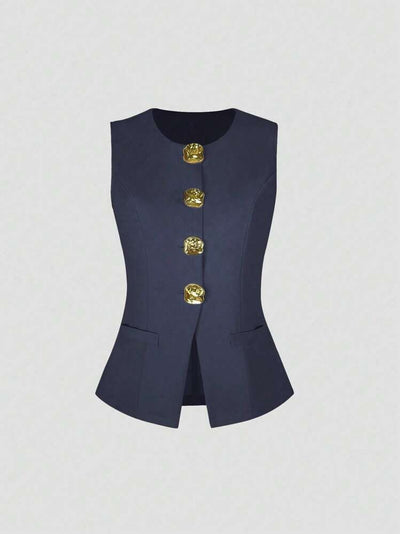 Chaleco Elegante Sin Mangas Cuello Redondo Ajustado a la Cintura - Image 12