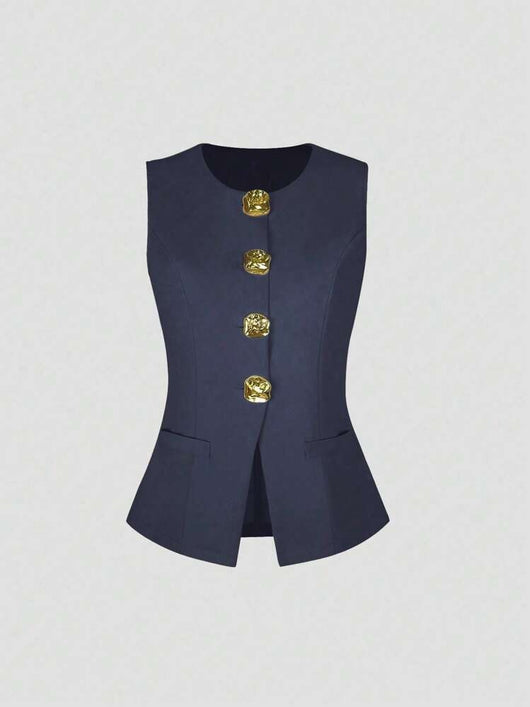 Chaleco Elegante Sin Mangas Cuello Redondo Ajustado a la Cintura - Image 12