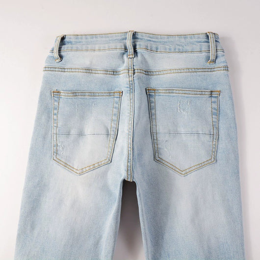 Jeans Ajustados para Hombre con Parches Diamante Claro y Detalles Perforados - Image 6