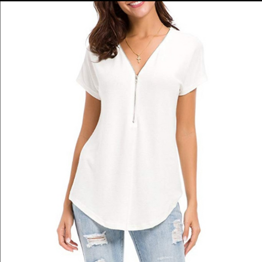 Blusa Suelta V-Escote Manga Corta con Detalles de Costura - Image 20