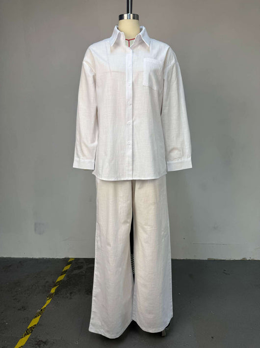 Conjunto Elegante: Camisa Blanca Suelta y Pantalón Ancho de Pierna Amplia - Image 10