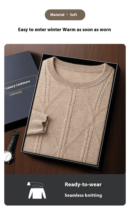Suéter de Cashmira Trenzado con Cuello Redondo para Hombre - Colección Otoño Invierno - Image 22