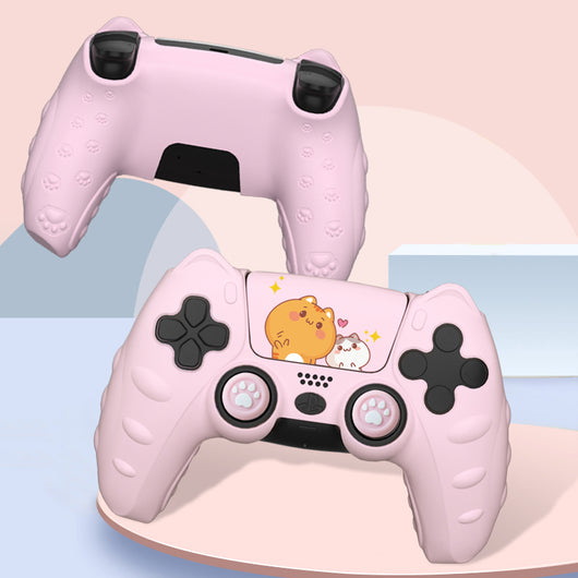 Light blue silicone protective case for PS5 controller with cute cat design and paw print details. - Image 18