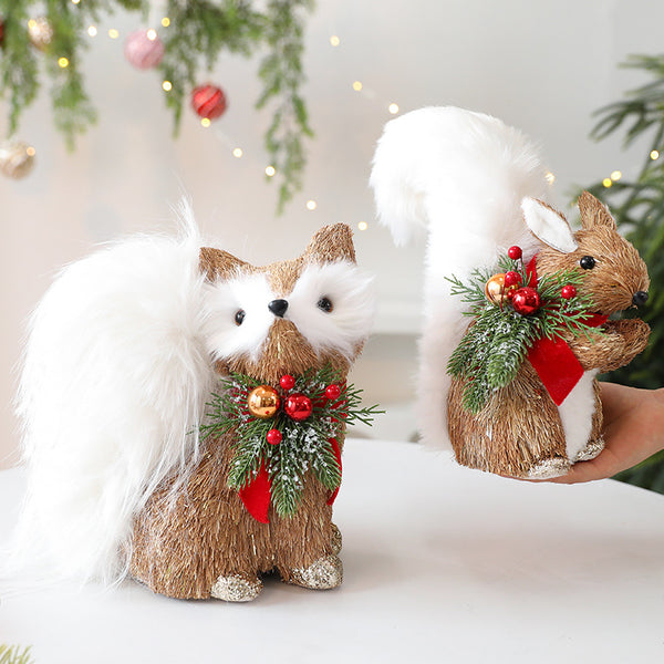 Adornos Navideños de Paja - Alce y Ardilla para Decoración Escénica