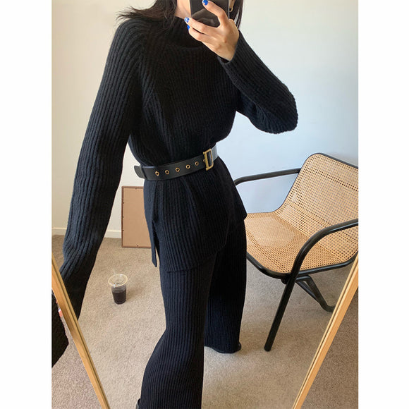 Conjunto de Punto Cómodo: Suéter Cálido + Pantalón Ancho