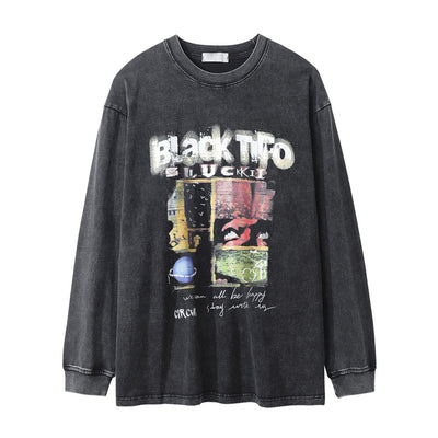 Camiseta Manga Larga Efecto Desgastado con Letras