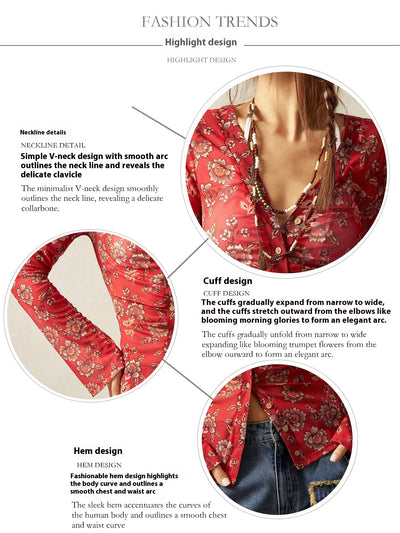 Blusa Estampada Slim Fit Retro para Mujer - Diseño Europeo Elegante - Image 12