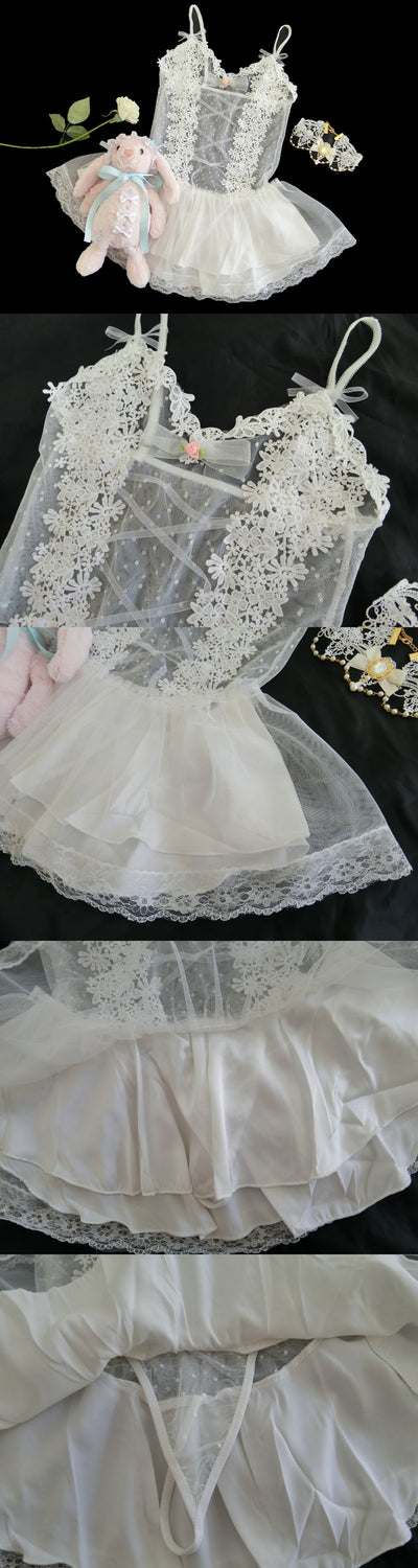 Bata Corta de Encaje y Malla Blanca - Diseño Sensual para la Noche - Image 13